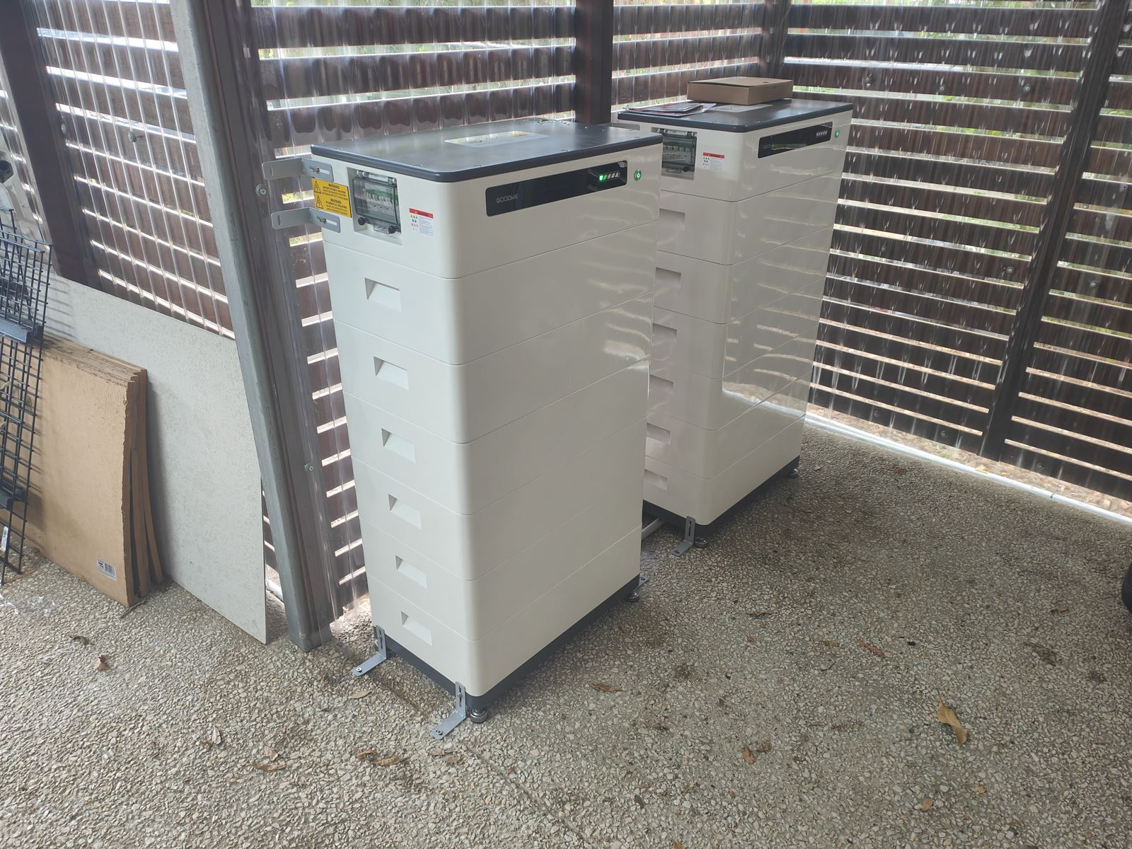 Two GoodWe Lynx battery towers installed
